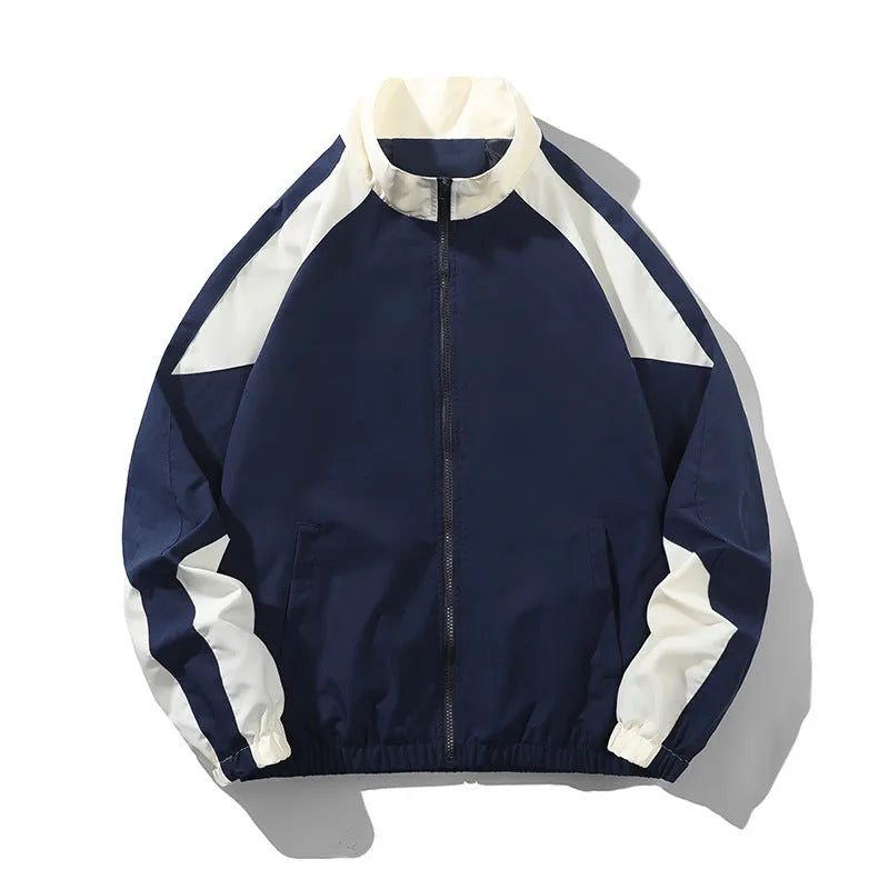 Men's black casual jacket with contrast stitching and side seam pockets for outdoor wear