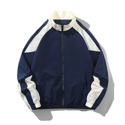 Men's black casual jacket with contrast stitching and side seam pockets for outdoor wear