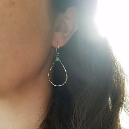 Geometric circle bohemian earrings with antique silver finish and turquoise accents