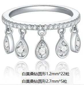 Silver tassel ring for women with moissanite mosaic, crown shape and round design, US sizes 5 to 9