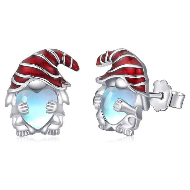 Women's heart-shaped earrings with Santa Claus design in white gold colour E4320