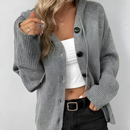 Cotton hooded cardigan sweater in loose fit with solid colour and 3D pattern detail