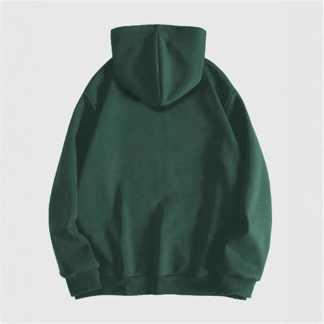Men's black hooded sweatshirt with a white hot stamp skull design on the front, long sleeves.