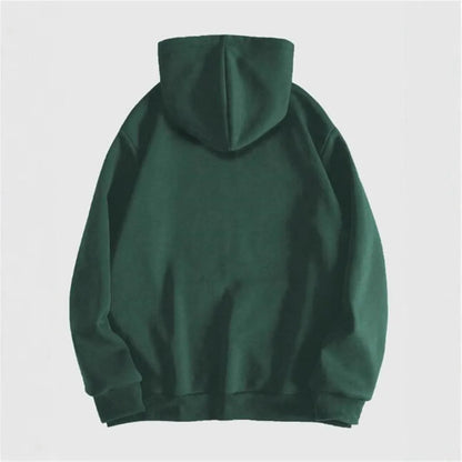 Men's black hooded sweatshirt with a white hot stamp skull design on the front, long sleeves.