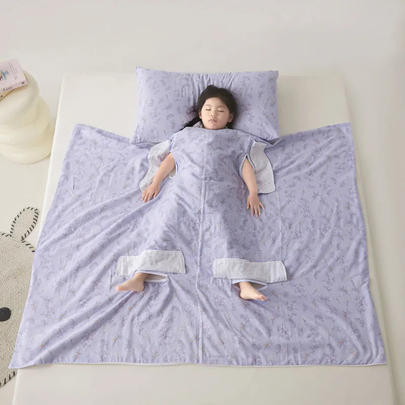Anti-kick sleeping bag multifunctional cover blanket in summer colour option with antibacterial fibre filling