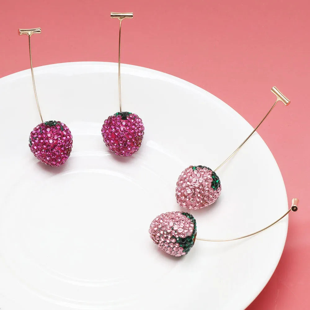 Geometric strawberry earrings with spot drill texture in six colour options on zinc alloy posts