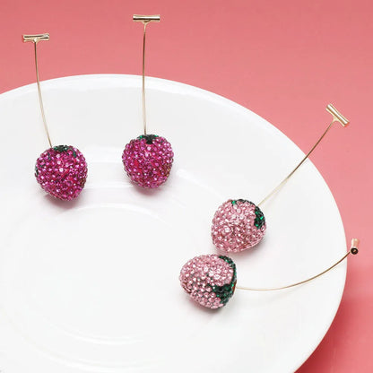 Geometric strawberry earrings with spot drill texture in six colour options on zinc alloy posts