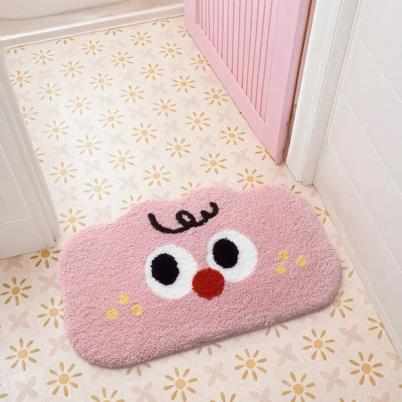 Cartoon anime pattern bathroom mat in cashmere-like polyester fibre showing colour options and size variations
