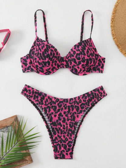 Women's leopard print bikini with backless briefs style in brown mixed colour