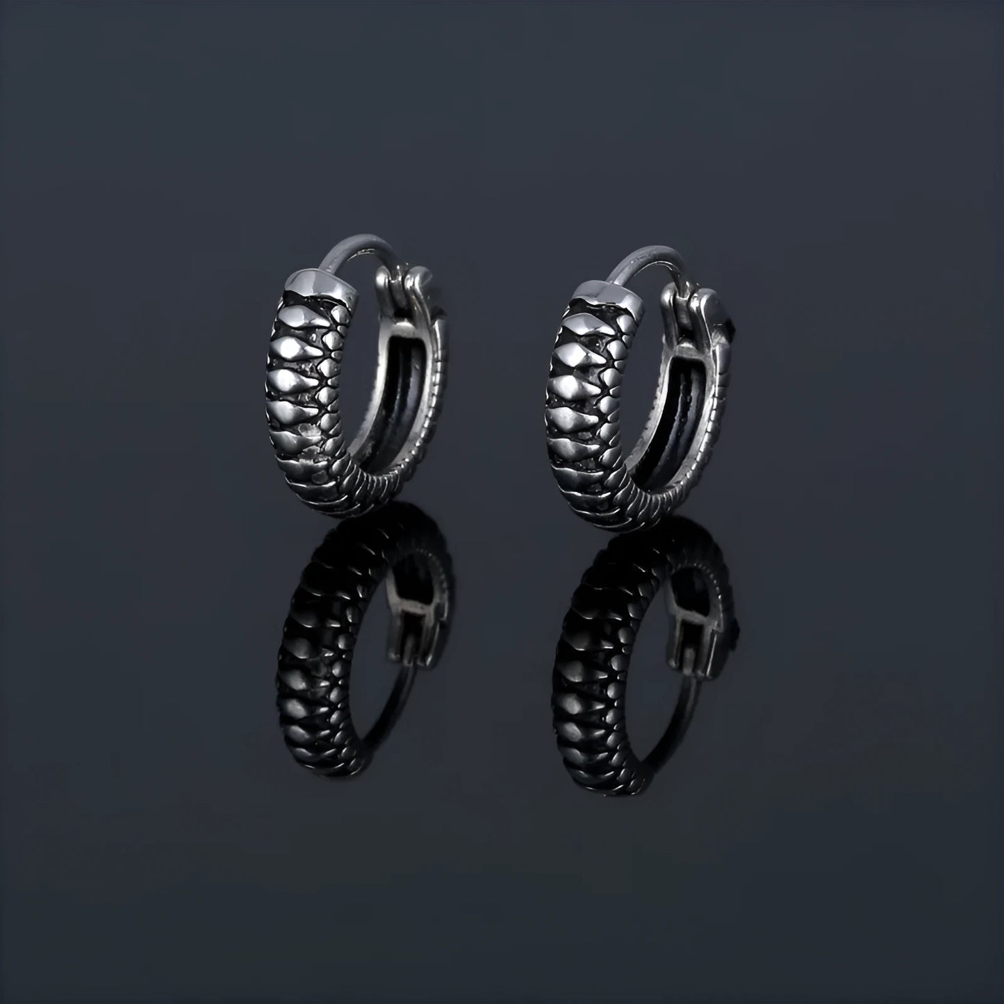 Silver geometric titanium steel earrings with stainless steel stripes and round elements