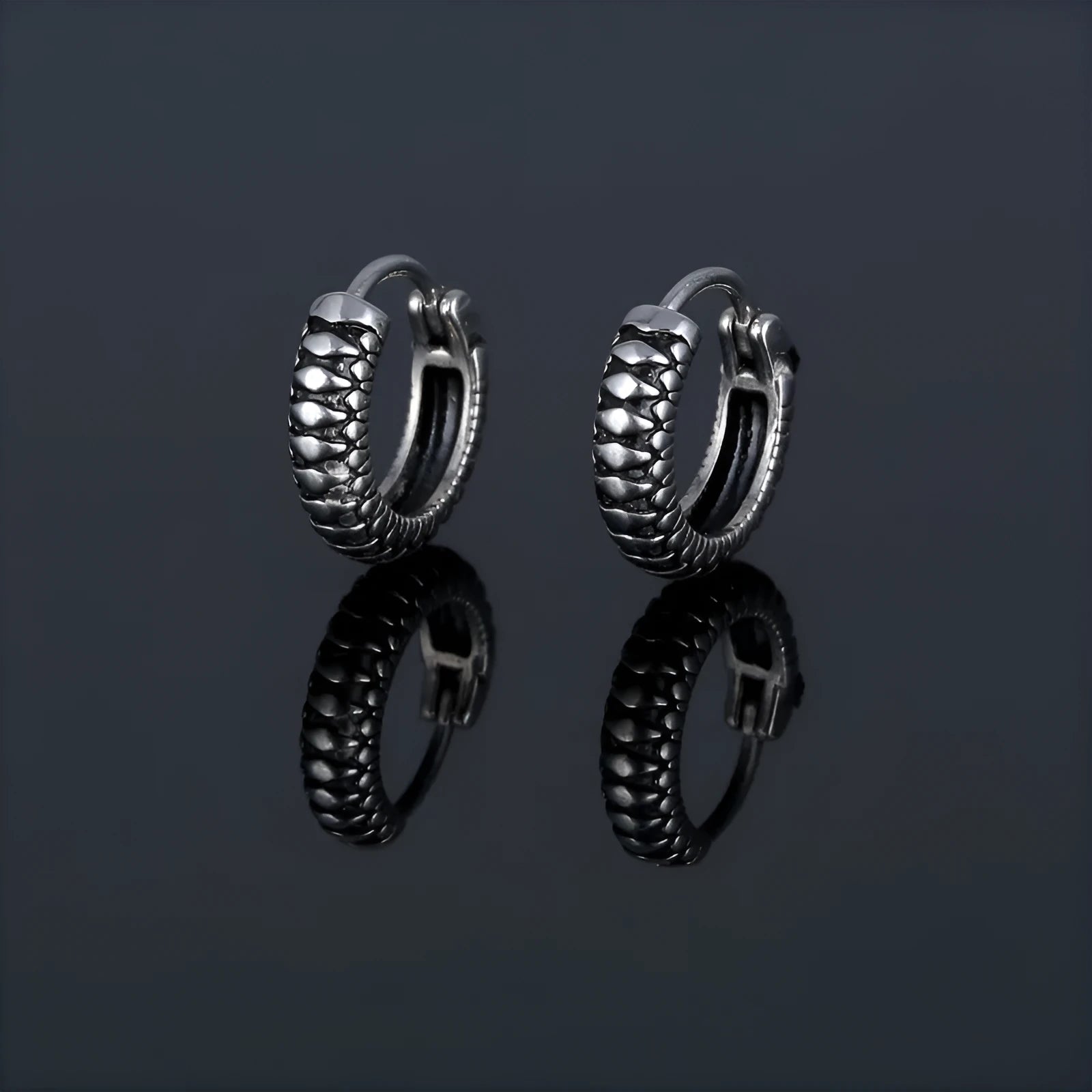 Silver geometric titanium steel earrings with stainless steel stripes and round elements