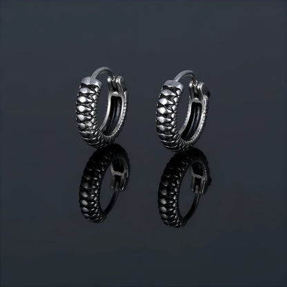 Silver geometric titanium steel earrings with stainless steel stripes and round elements