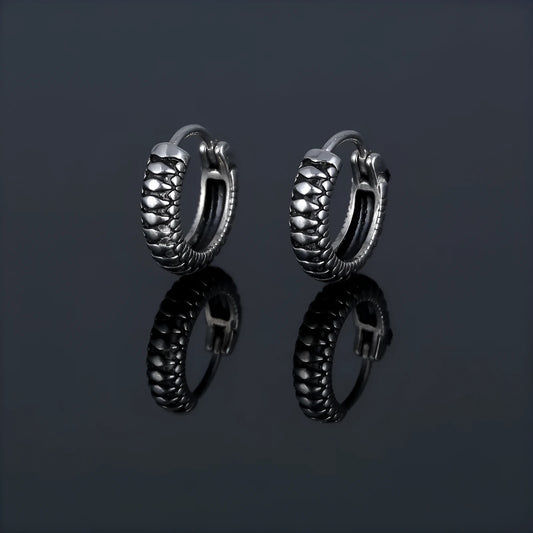 Silver geometric titanium steel earrings with stainless steel stripes and round elements