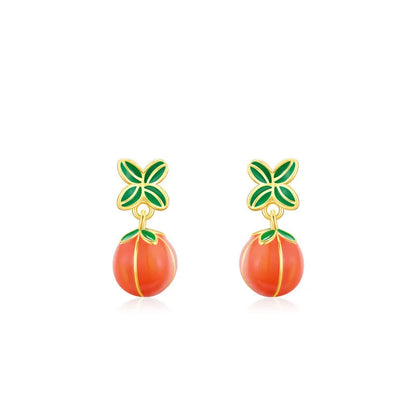 S925 sterling silver lucky persimmon stud earrings in new Chinese style ED3325 colour
