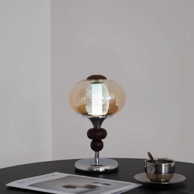Solid wood retro palace table lamp with touch switch and three colour lighting