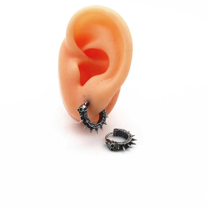 Copper-plated alloy punk motorcycle earrings with a 3.5cm drop length, featuring a retro black finish and geometric silhouette for a bold statement