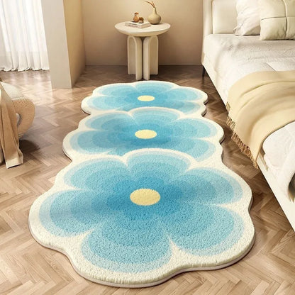 Flower shaped cashmere bedside blanket with cartoon alien design in gradient flower pattern