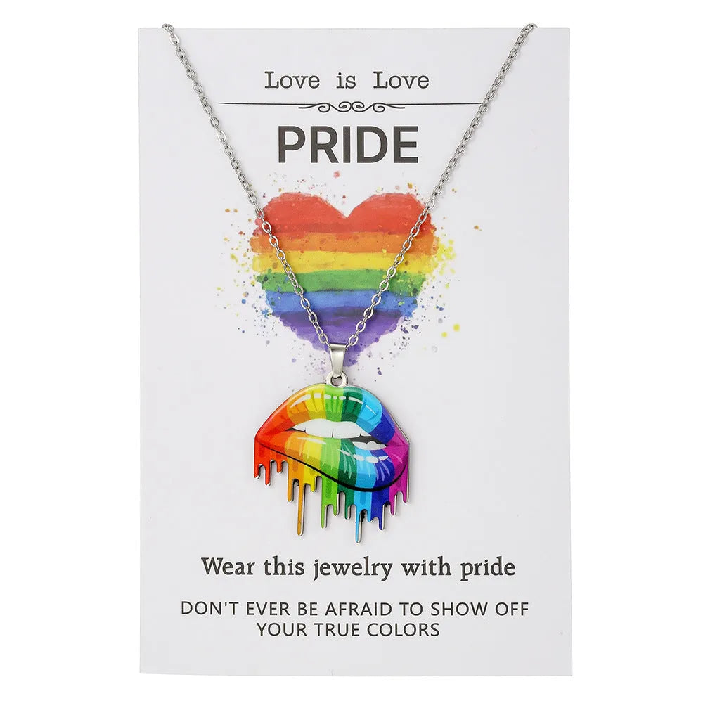 Stainless steel necklace and bracelet set with inspirational colour printing for female wear