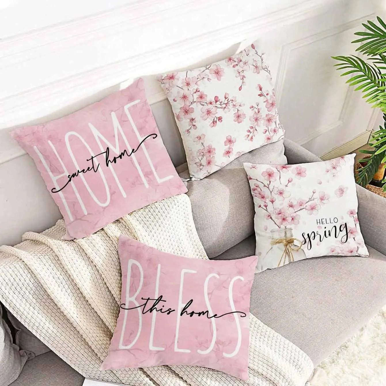 45cm square cherry blossom pattern velvet cushion cover in four colour options for sofa decoration