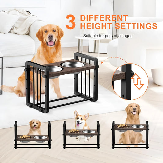 Black wooden dog bowl stand bracket measuring 37 by 23 centimetres