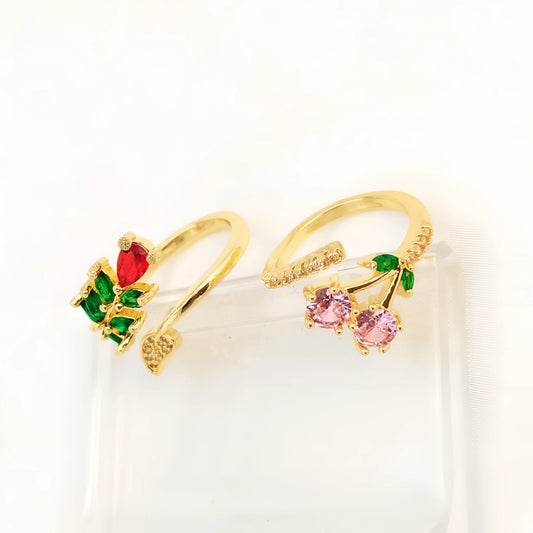 Copper geometric leaf open ring for women with zircon detail and adjustable design