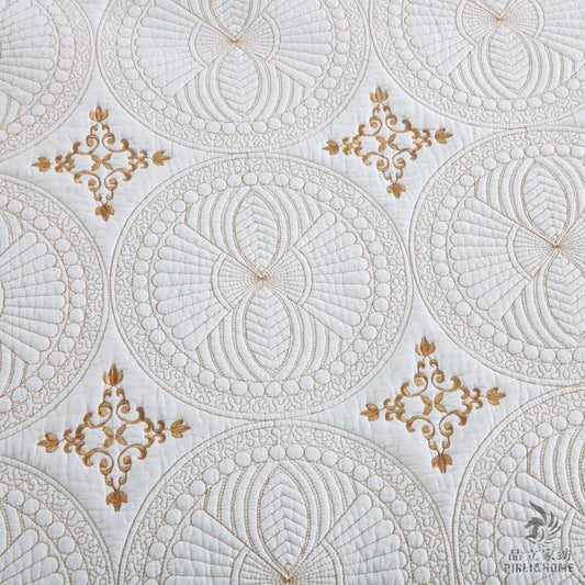 European-style cotton embroidery bed cover with double-thick construction and decorative detailing
