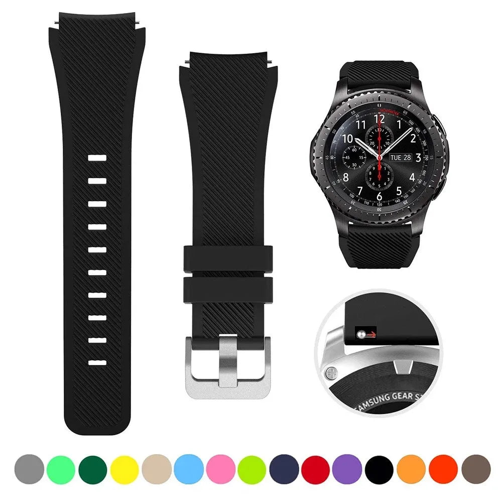 S3 Twill compatible silicone sports watch strap in multiple colours showing 125mm by 98mm dimensions