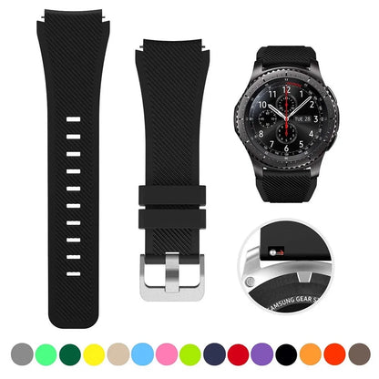 S3 Twill compatible silicone sports watch strap in multiple colours showing 125mm by 98mm dimensions