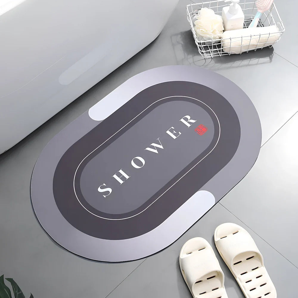 Diatom mud bathroom mat 400x600mm with natural grey colour and non-slip backing