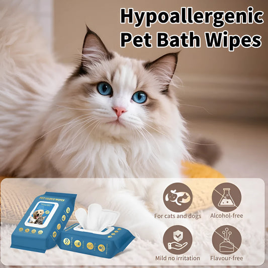 Pack of blue disposable plastic gloves with textured palms for washing and grooming cats or dogs