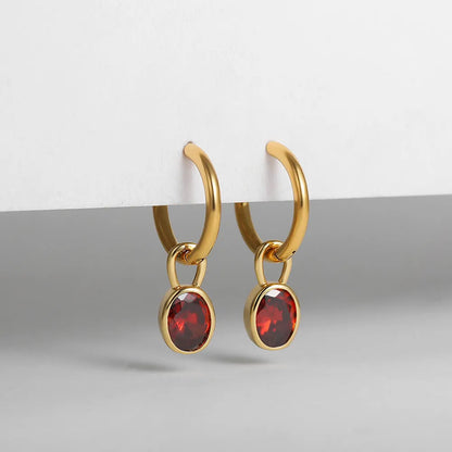 Women's copper oval earrings in six colour options showing elliptical 1.5cm retro design