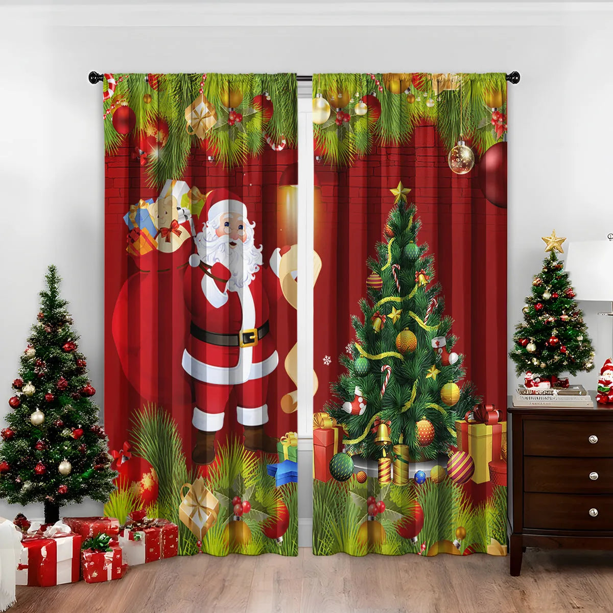 3D digital printed Christmas curtains with festive pattern, available in two sizes with high sunshade function