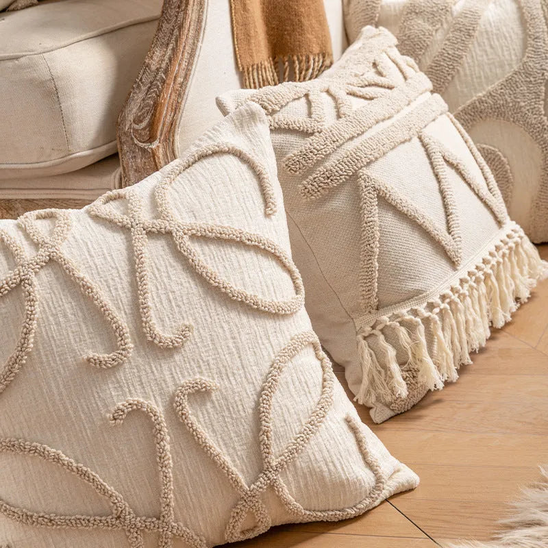 Knitted tassel sofa pillow cover in spiral dot pattern, 45x45cm size with PP cotton filler