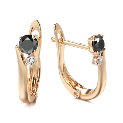 Gold geometric drop earrings with black agate gemstone inlay and retro styling