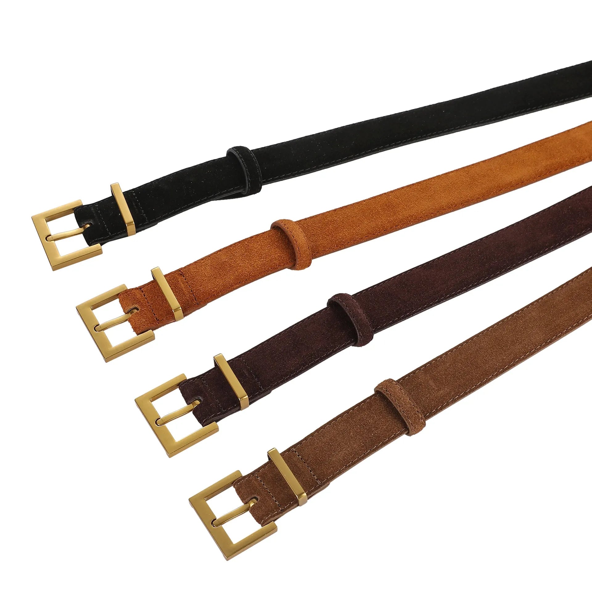Ladies' brown leather belt with quadrilateral alloy pin buckle for dresses and coats