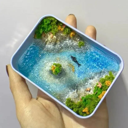 DIY bamboo marine landscape handmade model ornament with whales and sand details, approximately 15-20cm long