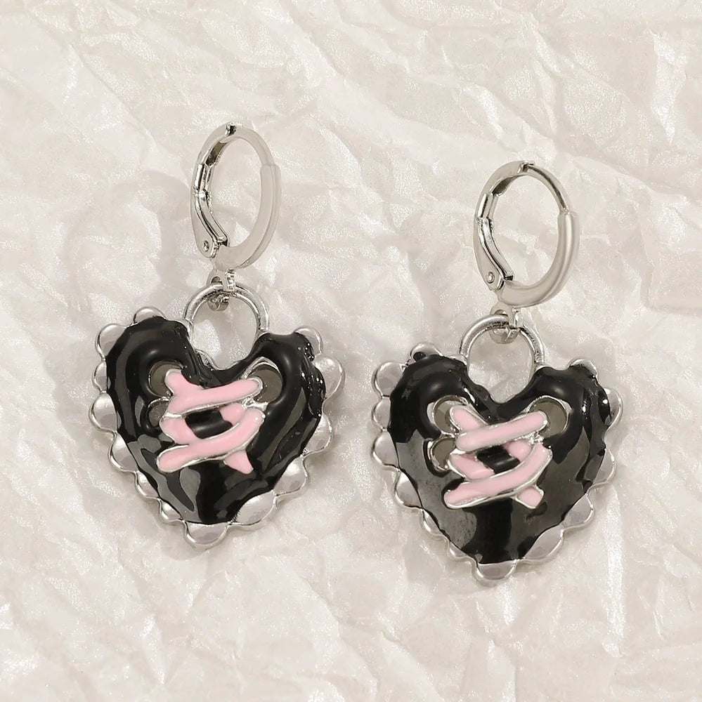 Women's geometric cross earrings with dripping oil treatment on 1.5cm pendant