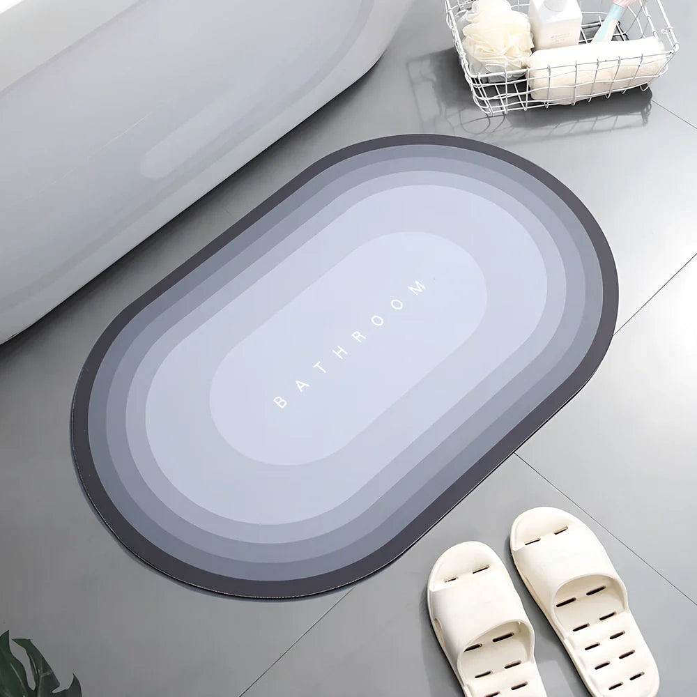 Diatom mud bathroom mat 400x600mm with natural grey colour and non-slip backing