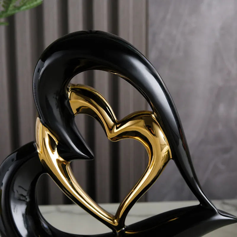 Modern geometric heart ornament in white porcelain with metallic colour finish options
