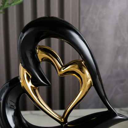 Modern geometric heart ornament in white porcelain with metallic colour finish options