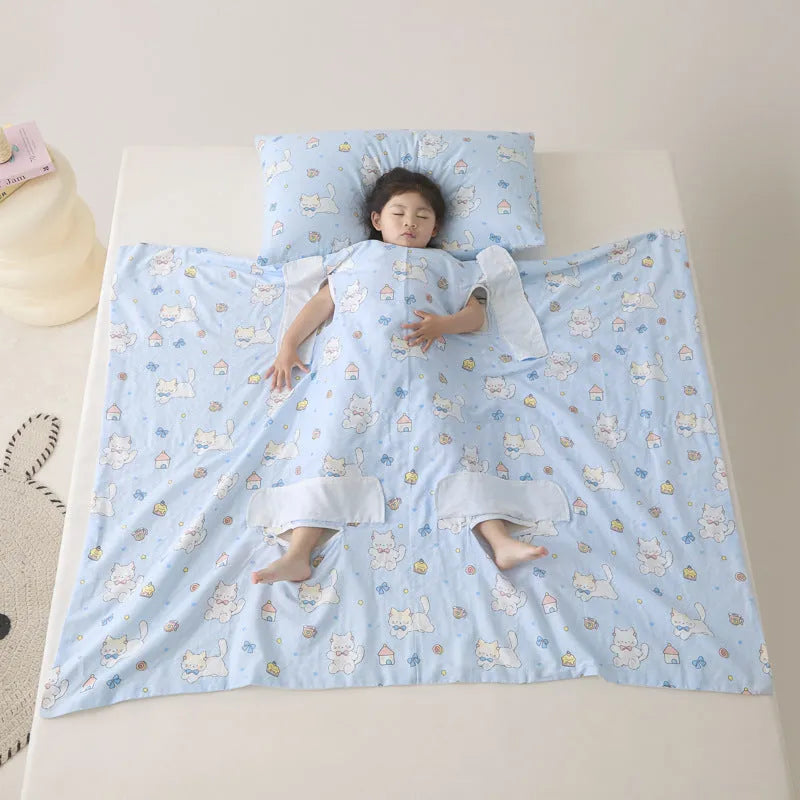 Anti-kick sleeping bag multifunctional cover blanket in summer colour option with antibacterial fibre filling