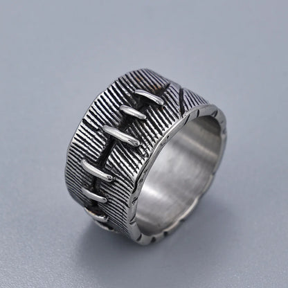 Geometric U-shaped titanium steel double ring with retro finish for dark punk jewellery