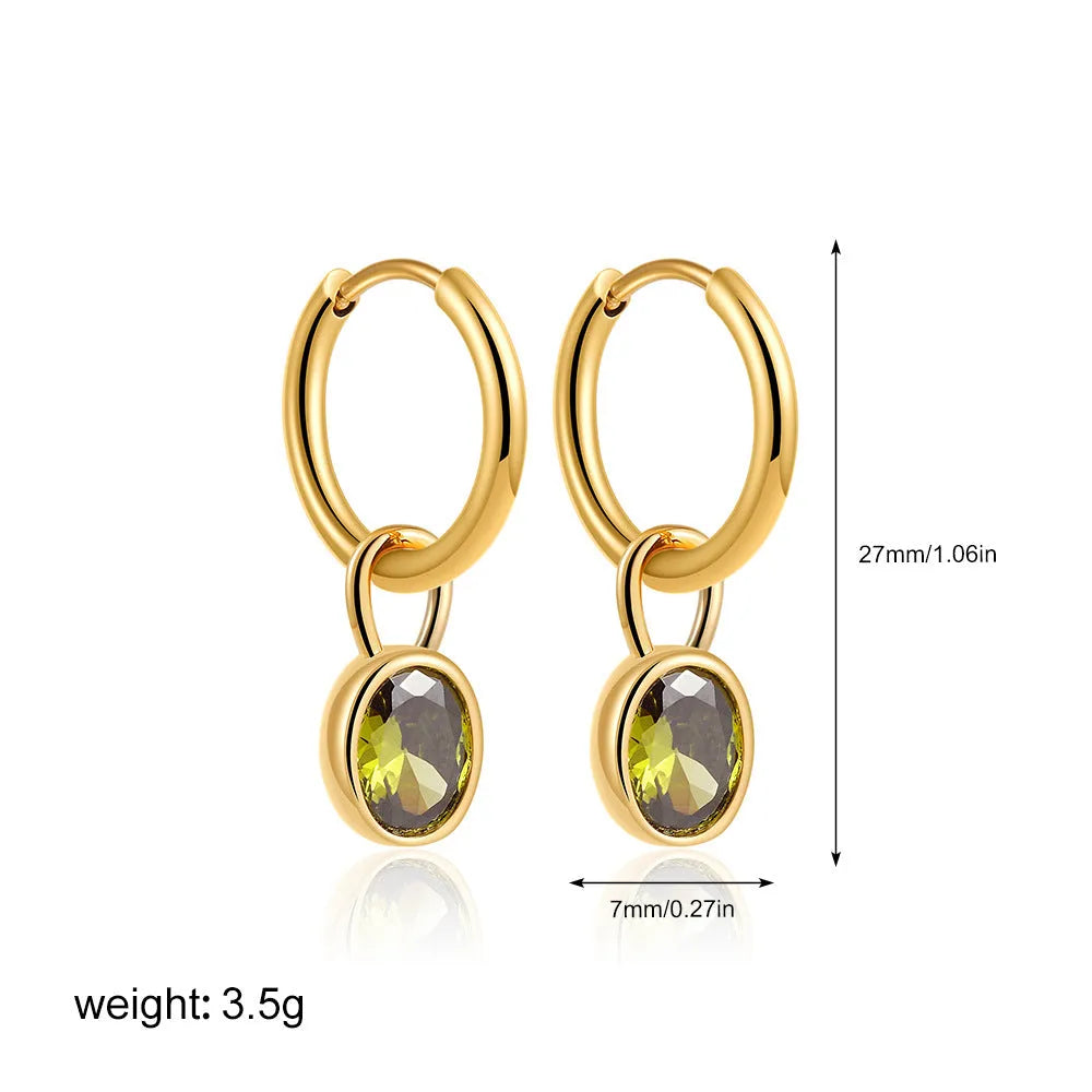 Women's copper oval earrings in six colour options showing elliptical 1.5cm retro design
