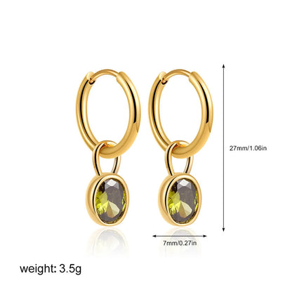 Women's copper oval earrings in six colour options showing elliptical 1.5cm retro design
