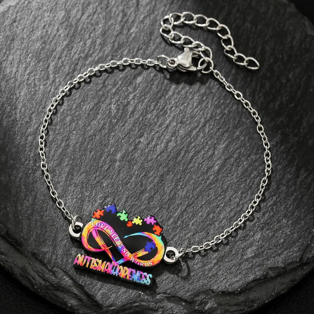 Stainless steel necklace and bracelet set with inspirational colour printing for female wear