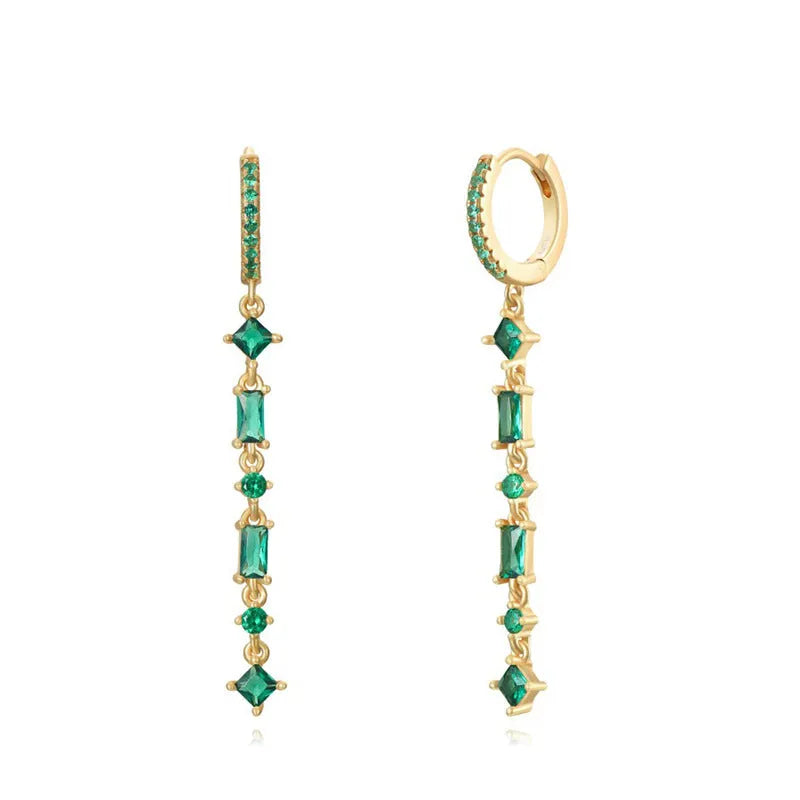 Geometric U-shaped gold ear clips with colourful zircon stones and dot pattern detailing