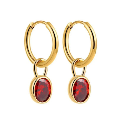 Women's copper oval earrings in six colour options showing elliptical 1.5cm retro design