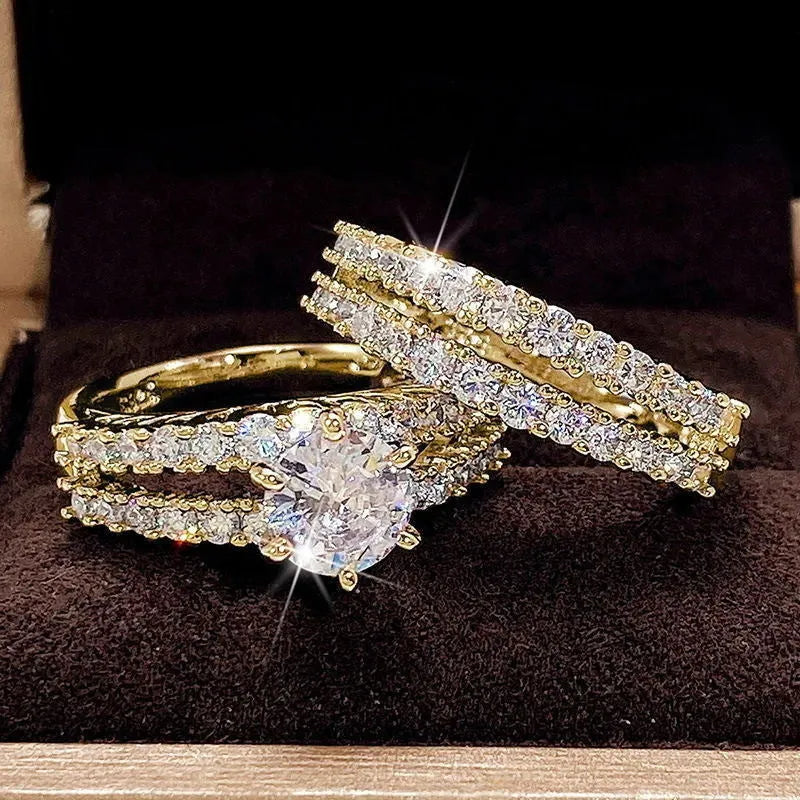 2 in 1 fully-jewelled female ring set in geometric design with round elements