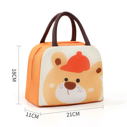Children's insulated lunch box bag with cartoon design, aluminium foil insulation, Oxford cloth exterior, dimensions 23×18×12cm