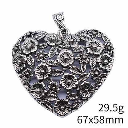 Ancient silver hollow flower love alloy pendant measuring 67mm by 58mm